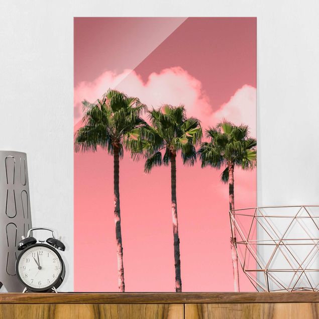 Glas Magnettafel Palm Trees Against Sky Pink