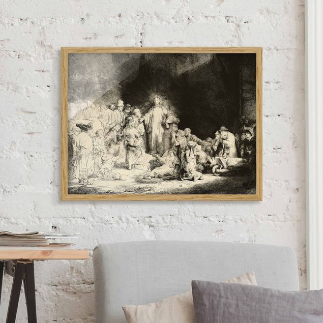 Ingelijste posters Rembrandt van Rijn - Christ healing the Sick. The Hundred Guilder