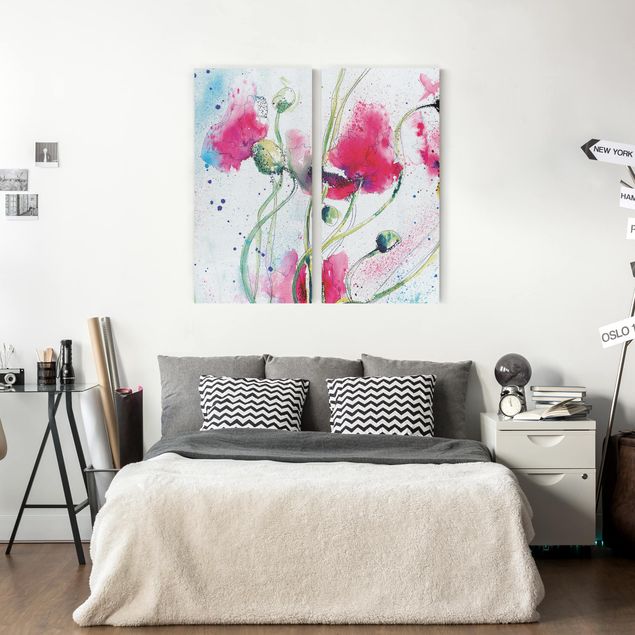 Canvas schilderijen - 2-delig  Painted Poppies