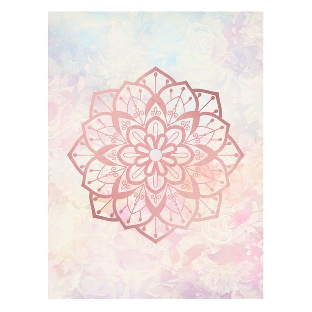 Canvas schilderijen Mandala Illustration Flower Rose Pastel