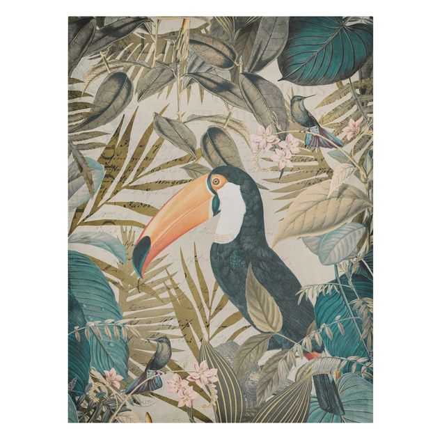 Canvas schilderijen Vintage Collage - Toucan In The Jungle