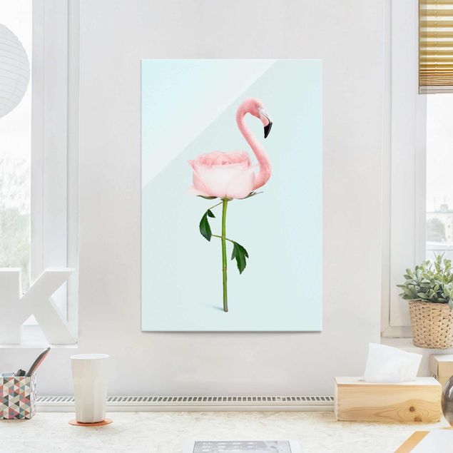 Magnettafel Glas Flamingo With Rose