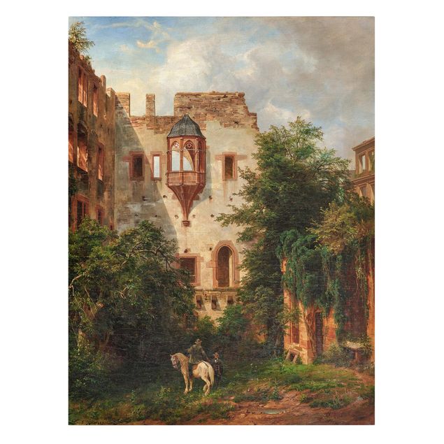 Canvas schilderijen Carl Ludwig Fahrnbach - In The Courtyard Of Heidelberg Castle