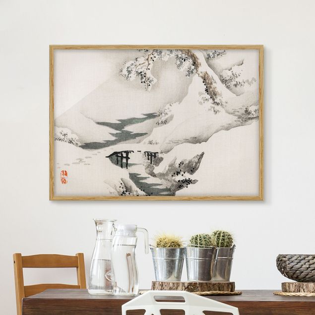 Ingelijste posters Asian Vintage Drawing Winter Landscape
