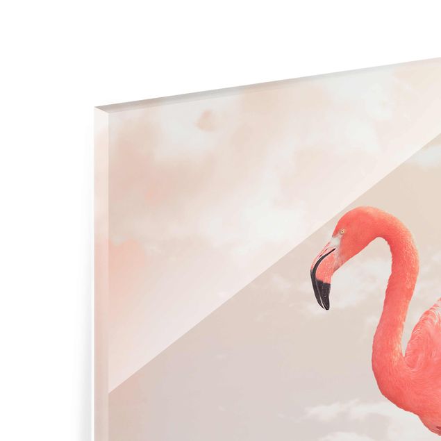 Glasschilderijen Sky With Flamingo