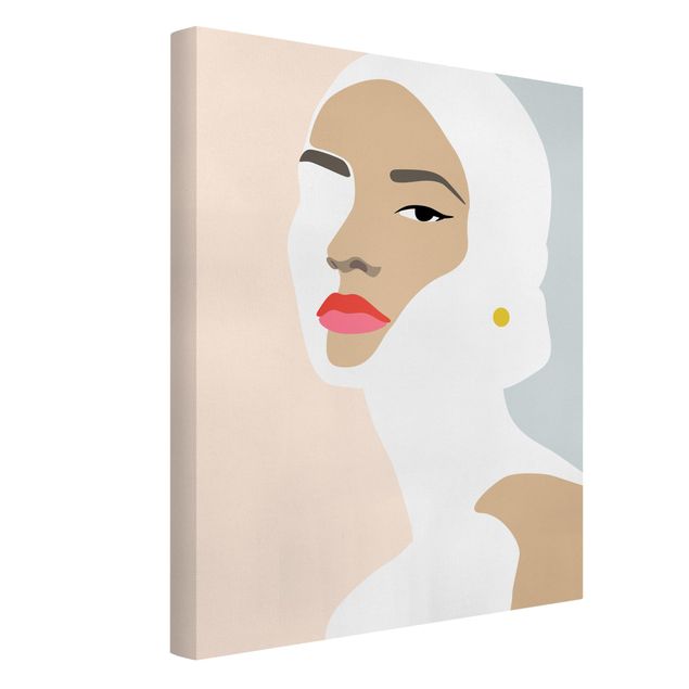 Canvas schilderijen Line Art Portrait Woman Pastel Grey