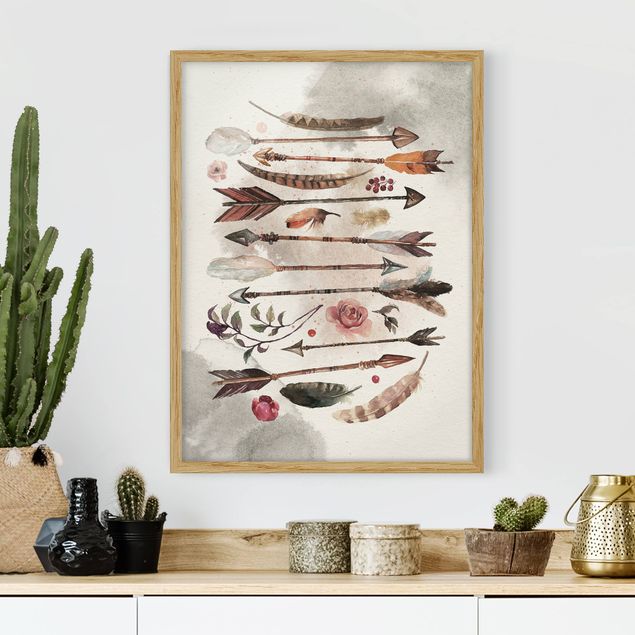 Ingelijste posters Boho Arrows And Feathers - Watercolour