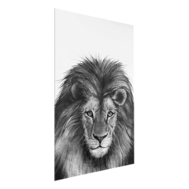 Glasschilderijen Illustration Lion Monochrome Painting