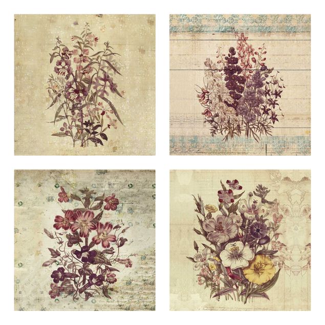 Canvas schilderijen - 4-delig Vintage Floral Collection