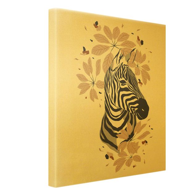 Canvas schilderijen - Goud Safari Animals - Portrait Zebra
