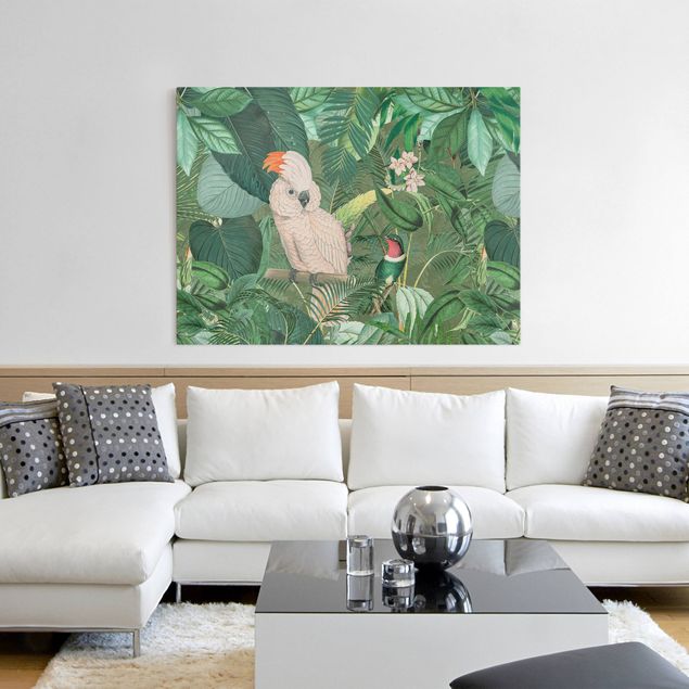 Canvas schilderijen Vintage Collage - Kakadu And Hummingbird