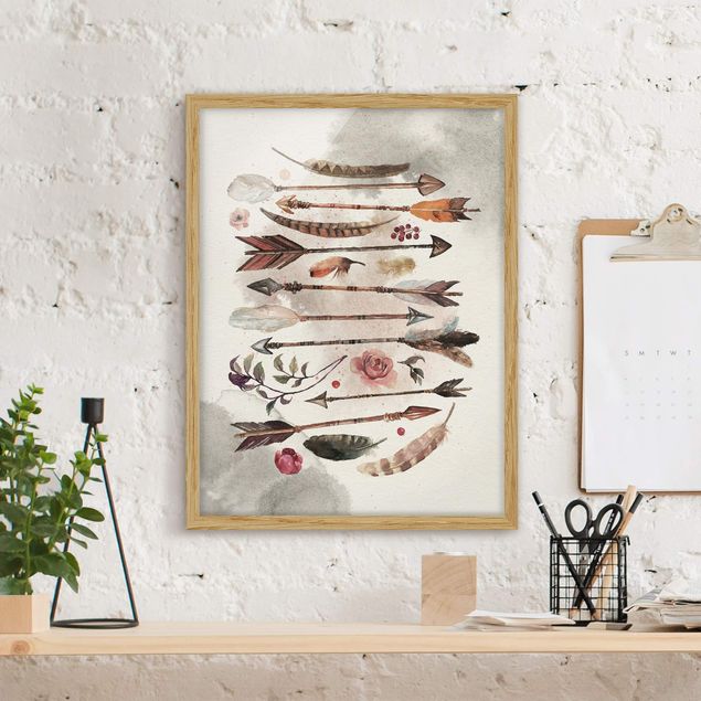 Ingelijste posters Boho Arrows And Feathers - Watercolour