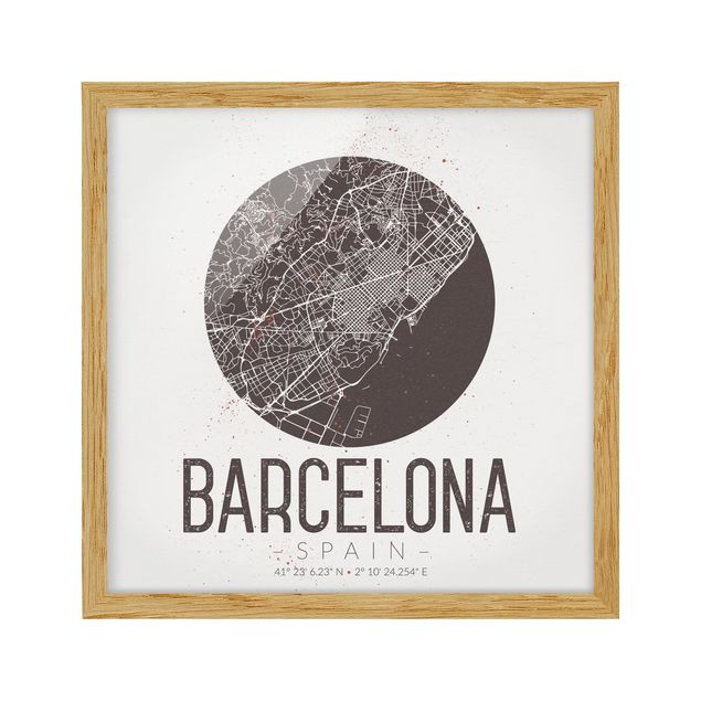 Ingelijste posters Barcelona City Map - Retro