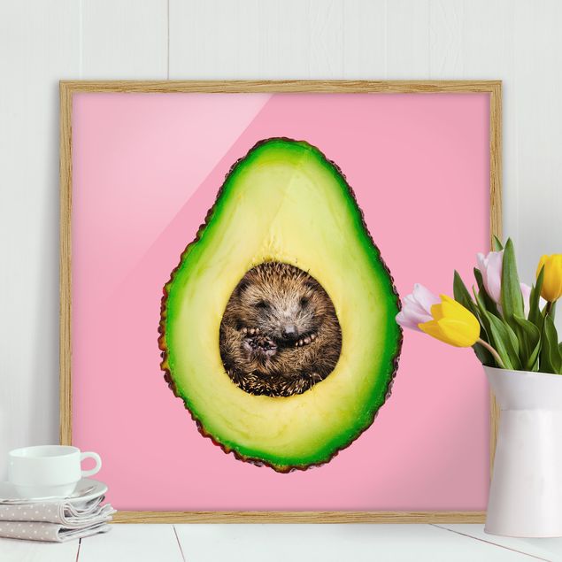 Ingelijste posters Avocado With Hedgehog