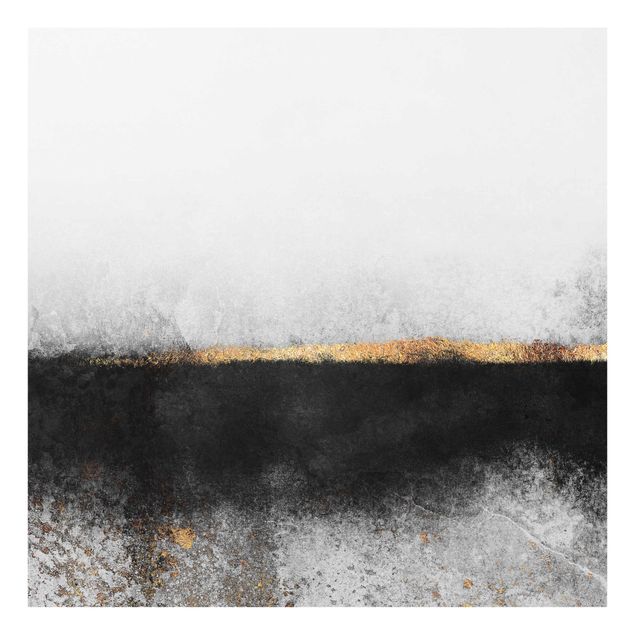 Glasschilderijen Abstract Golden Horizon Black And White
