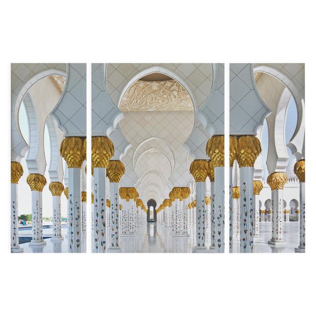 Canvas schilderijen - 3-delig Mosque In Abu Dhabi