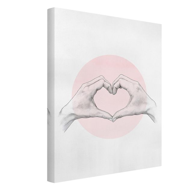 Canvas schilderijen Illustration Heart Hands Circle Pink White