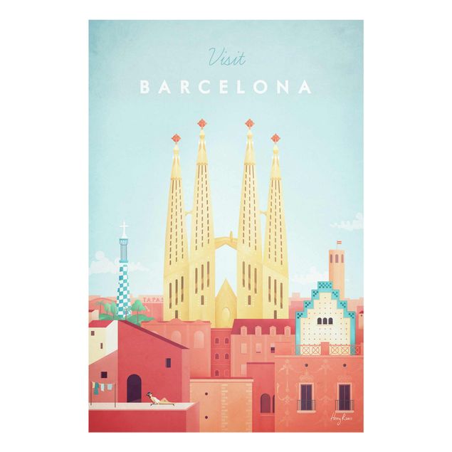 Glasschilderijen Travel Poster - Barcelona