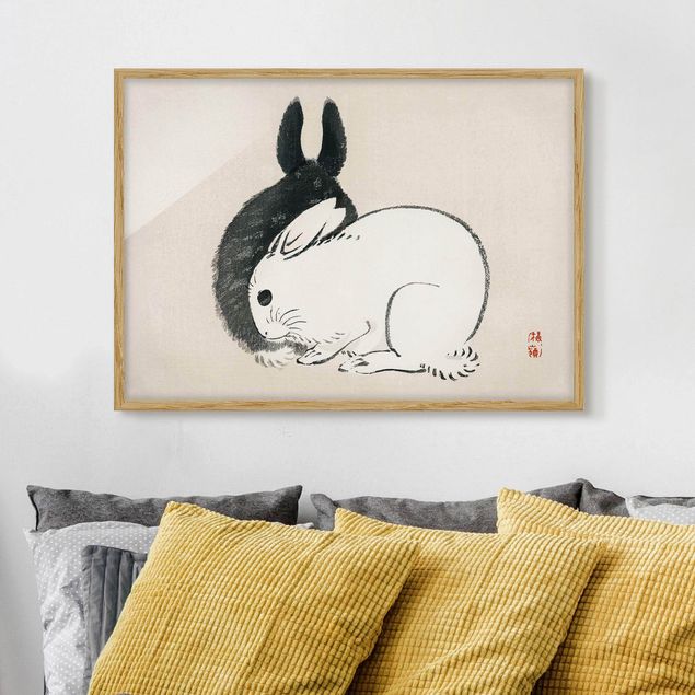 Ingelijste posters Asian Vintage Drawing Two Bunnies
