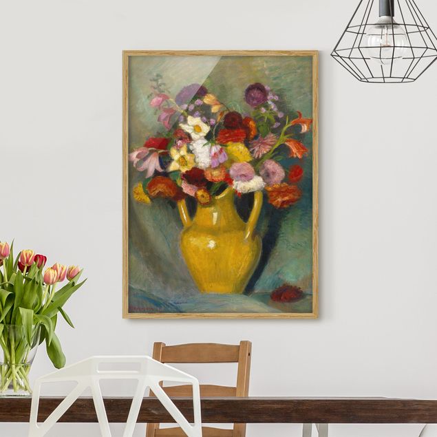 Ingelijste posters Otto Modersohn - Colourful Bouquet in Yellow Clay Jug