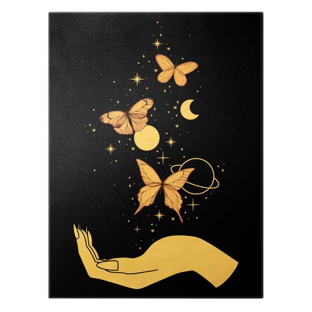 Canvas schilderijen - Goud Magical Hand - Butterflies Pink