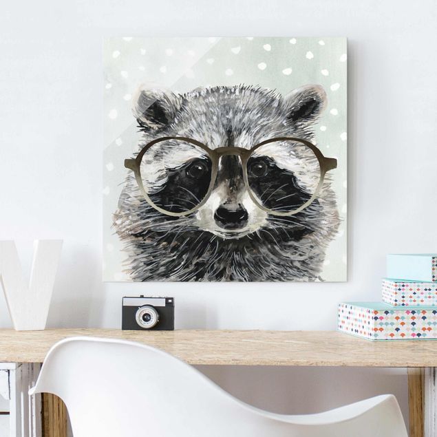 Glas Magnetboard Animals With Glasses - Raccoon