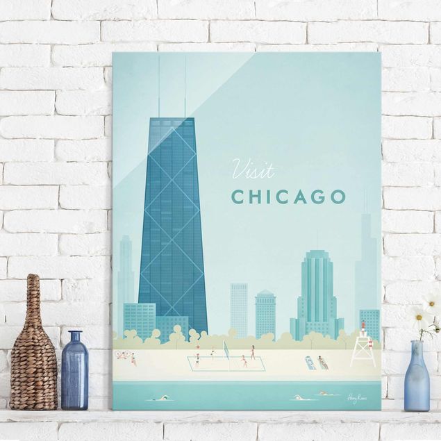 Glas Magnetboard Travel Poster - Chicago