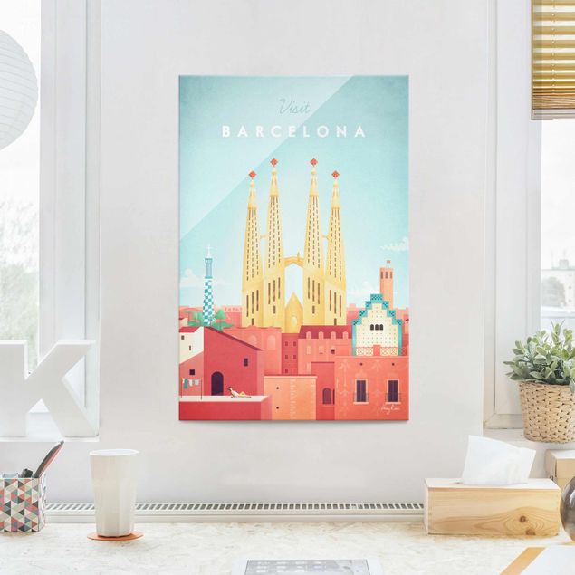 Glas Magnettafel Travel Poster - Barcelona