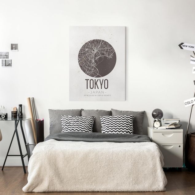 Canvas schilderijen Tokyo City Map - Retro