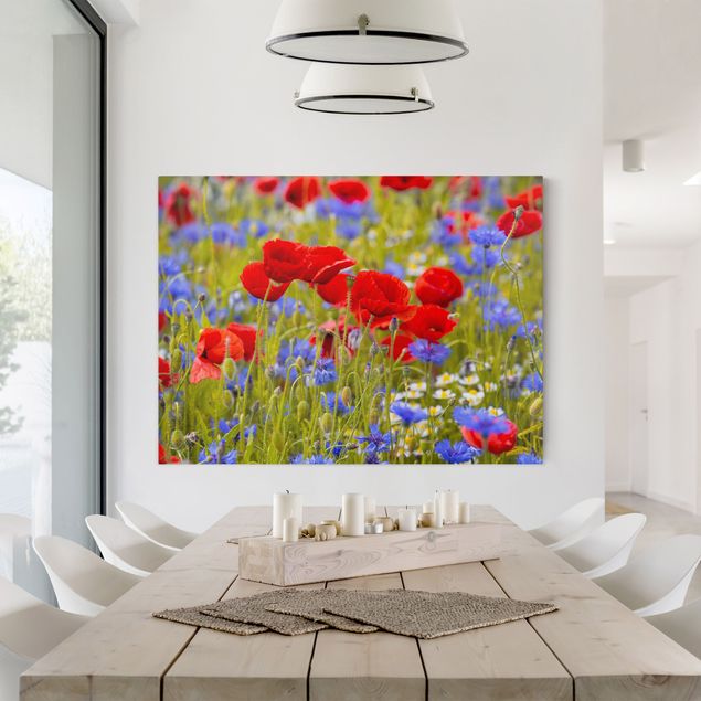Canvas schilderijen Summer Meadow With Poppies And Cornflowers