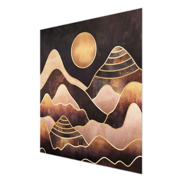 Glasschilderijen Golden Sun Abstract Mountains