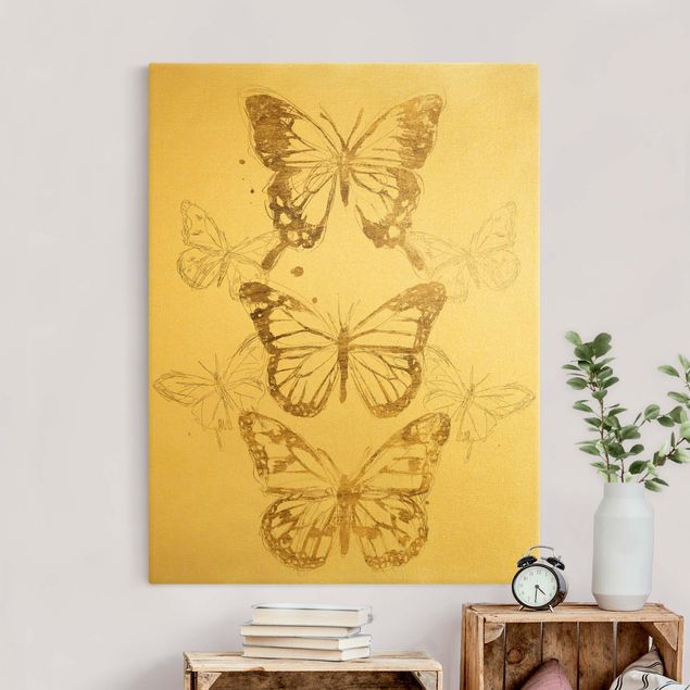 Canvas schilderijen - Goud Butterfly Composition In Gold I