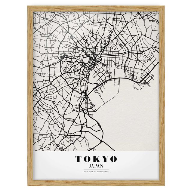 Ingelijste posters Tokyo City Map - Classic