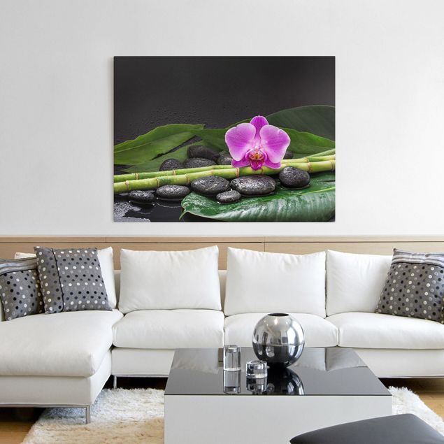 Canvas schilderijen Green Bamboo With Orchid Flower