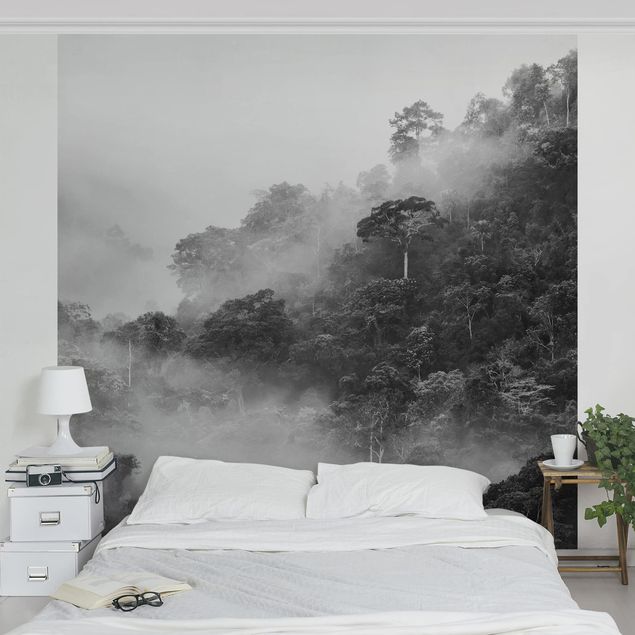 Fotobehang Jungle In The Fog Black And White