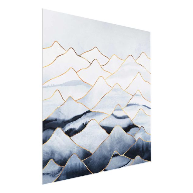 Glasschilderijen Watercolour Mountains White Gold