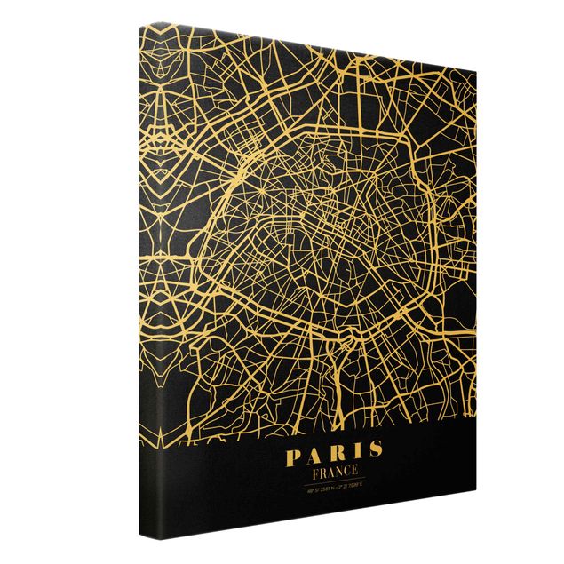 Canvas schilderijen - Goud Paris City Map - Classic Black