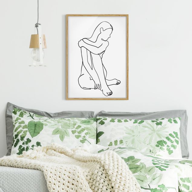 Ingelijste posters Line Art Woman Nude Black And White