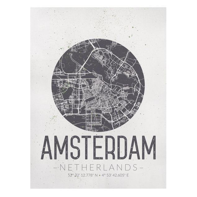 Canvas schilderijen Amsterdam City Map - Retro