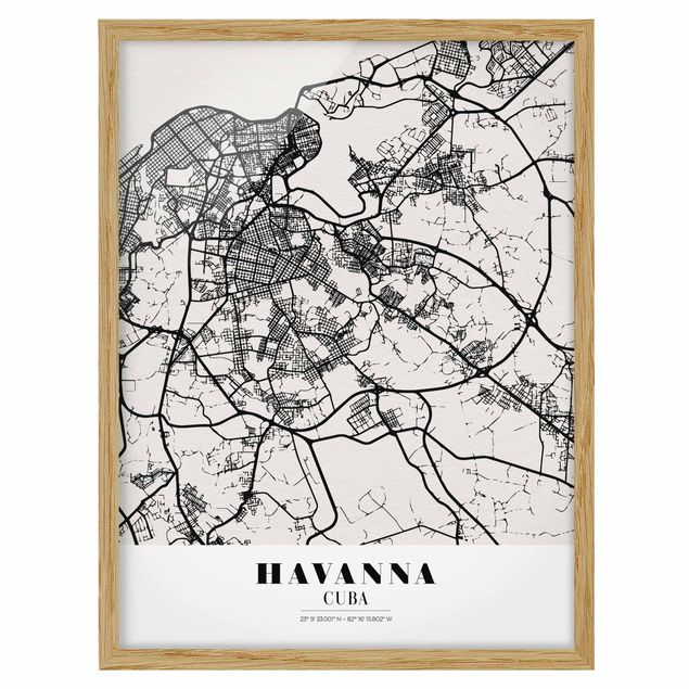 Ingelijste posters Havana City Map - Classic