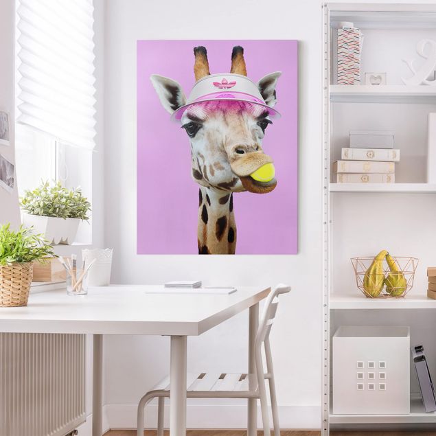 Canvas schilderijen Giraffe Playing Tennis