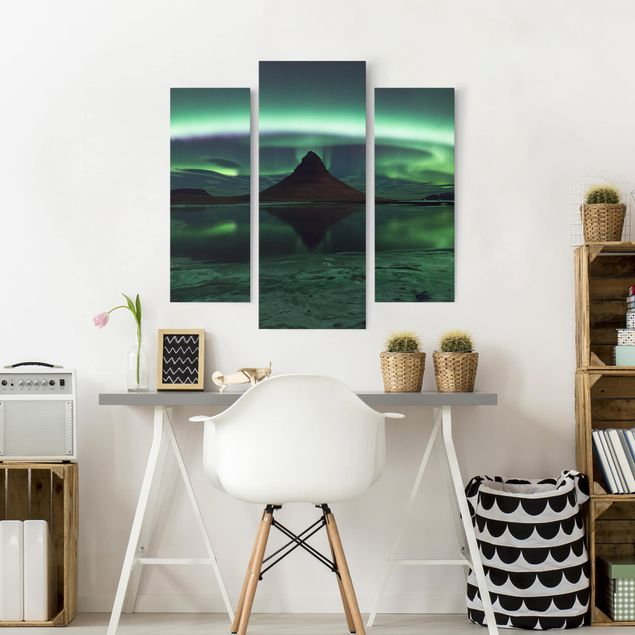 Canvas schilderijen - 3-delig Northern Lights In Iceland