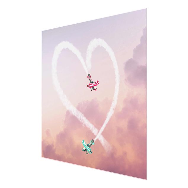 Glasschilderijen Heart With Airplanes