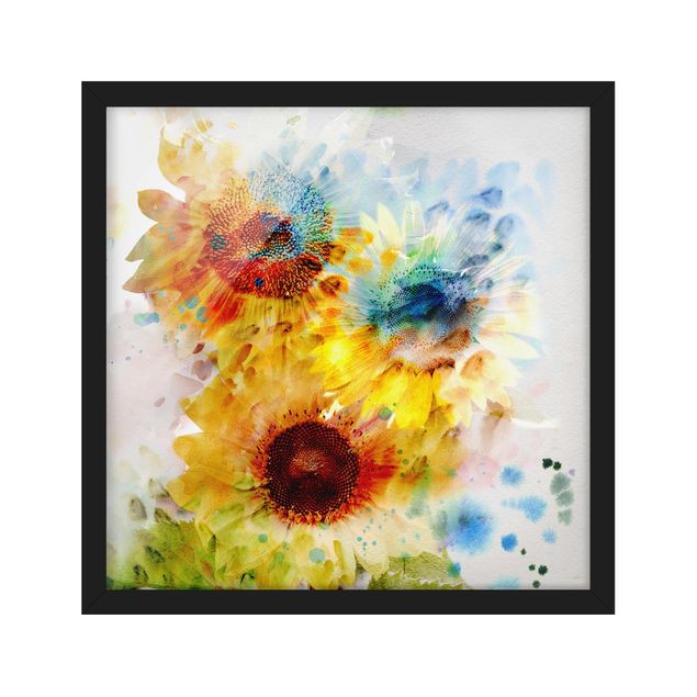 Ingelijste posters Watercolour Flowers Sunflowers