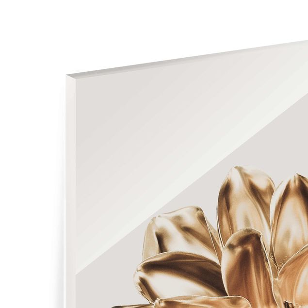 Glasschilderijen Dahlia Flower Gold Metallic