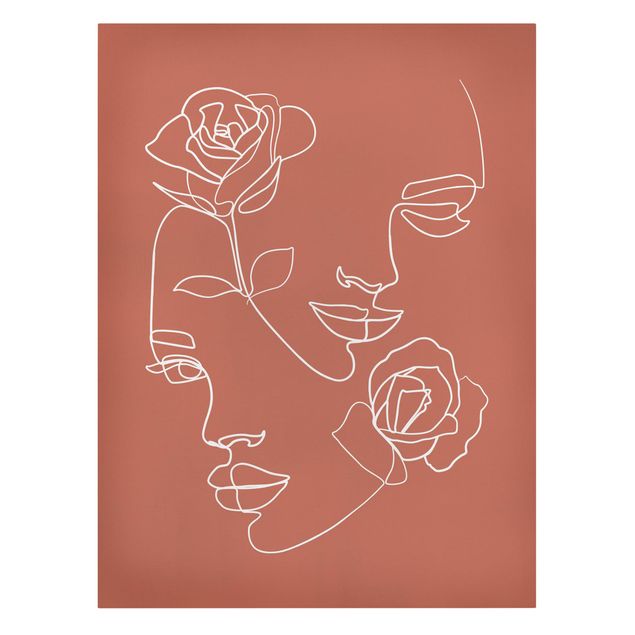 Canvas schilderijen Line Art Faces Women Roses Copper