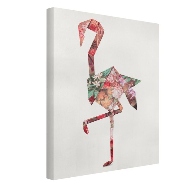 Canvas schilderijen Origami Flamingo