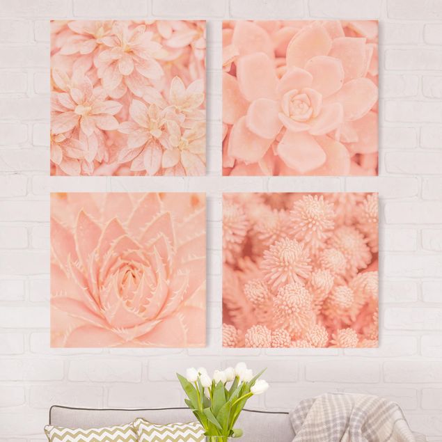 Canvas schilderijen - 4-delig Pink Flower Magic