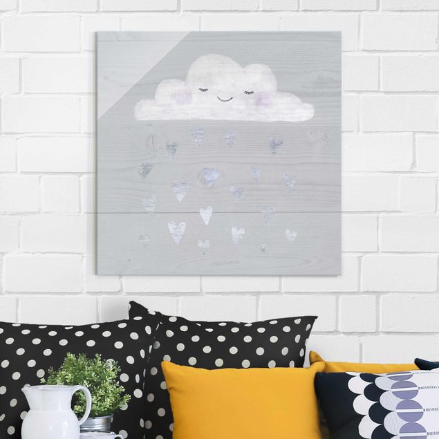 Glas Magnetboard Cloud With Silver Hearts