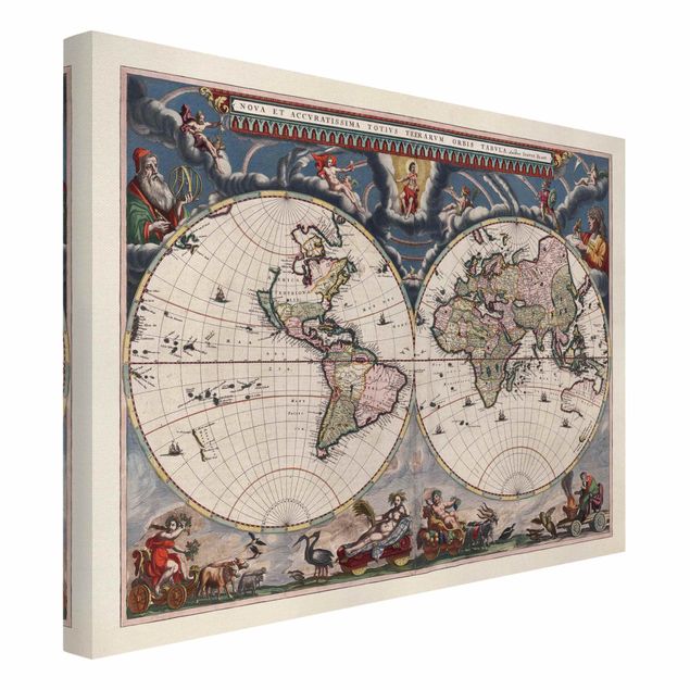 Canvas schilderijen Historic World Map Nova Et Accuratissima Of 1664